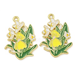 Alloy Enamel Pendants, Golden, Flower Charm, Yellow, 30.5x21.5x1.5mm, Hole: 2mm, 10pcs/set(FIND-Z049-01G-A)