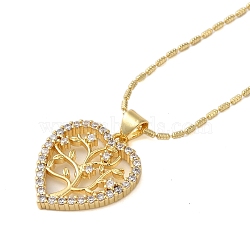 Brass Micro Pave Cubic Zirconia Heart Pendant Necklaces for Women, Real 18K Gold Plated, Clear, 17.01 inch(432mm)(NJEW-S429-01G-01)