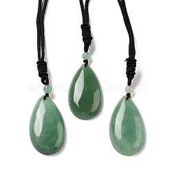 Natural Green Aventurine Pendant Necklace with Nylon Cord for Women, Teardrop, 27.76~27.95 inch(70.5~71cm)(NJEW-L464-A07)