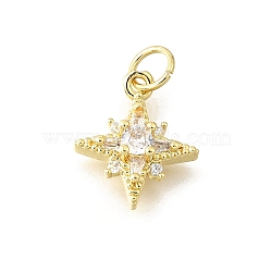 Brass Micro Pave Cubic Zirconia Pendants, Star Charms, with Jump Ring, Long-Lasting Plated, Cadmium Free & Lead Free, Rack Plating, Real 18K Gold Plated, 14x12x4mm(KK-V008-09G)