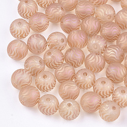 Electroplate Glass Beads, Frosted, Round with Wave Pattern, Dark Salmon, 8~8.5mm, Hole: 1.5mm(EGLA-S178-02H)