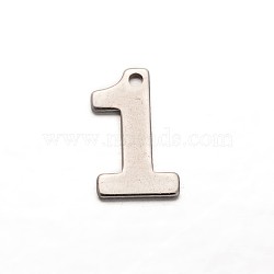 Number 201 Stainless Steel Charms, Num.1, 11x6.5x0.7mm, Hole: 1mm(STAS-N082-04B)