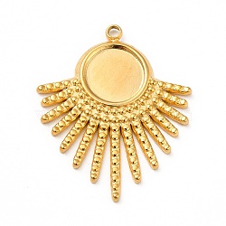 Ion Plating(IP) 304 Stainless Steel Pendant Cabochon Settings, Fan, Real 18K Gold Plated, Tray: 8mm, 25.5x21x2mm, Hole: 1.5mm(STAS-H172-13G)