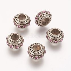 Alloy Rhinestone European Beads, Large Hole Beads, Rondelle, Antique Silver, Light Amethyst, 13x7mm, Hole: 5mm(PALLOY-P131-03B)