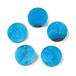 Opaque Resin Pendants, Round, Deep Sky Blue, 18.5x3.5mm, Hole: 2mm(RESI-T058-03B)