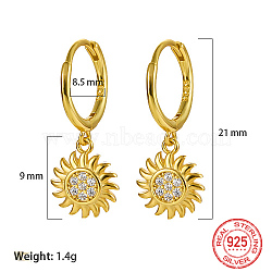 925 Sterling Silver Micro Pave Cubic Zirconia Dangle Hoop Earrings, Sun, Real 18K Gold Plated, 21mm(HV0375-2)