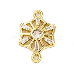 Brass Clear Cubic Zirconia Connector Charms/Links, Real 14K Gold Plated, Star, 17.5x11x3.5mm, Hole: 1.4mm(FIND-L019-07G-03)