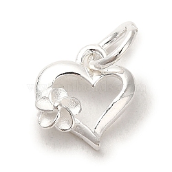 925 Sterling Silver Heart with Flower Charms, with Jump Rings & 925 Stamp, Silver, 10x9x2.5mm, Hole: 3.5mm(STER-K180-10S)