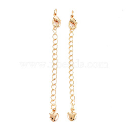Brass Chain Extender, with Curb Chains and Heart Charms & Lobster Claw Clasps, Nickel Free, Real 18K Gold Plated, 67mm, Clasp: 9.5x5x2.5mm, Jump Ring: 4x0.5mm, 3mm inner diameter, Heart: 7.5x5.5x2mm(X-KK-S356-574-NF)
