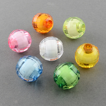 Transparent Acrylic Beads, Bead in Bead, Faceted, Round, Mixed Color, 16mm, Hole: 5mm, about 44pcs/500g