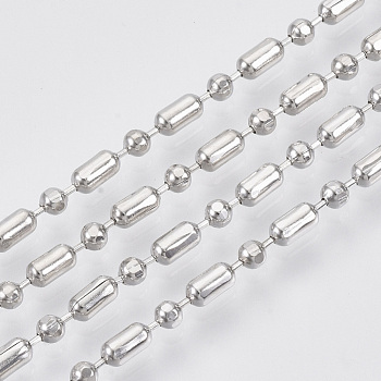 Brass Ball Chains, Ball & Bar Faceted Beaded Chains, Long-Lasting Plated, Soldered, with Spool, Cadmium Free & Nickel Free & Lead Free, Platinum, 4.6x2.3mm and 2.3mm, about 16.4 Feet(5m)/roll