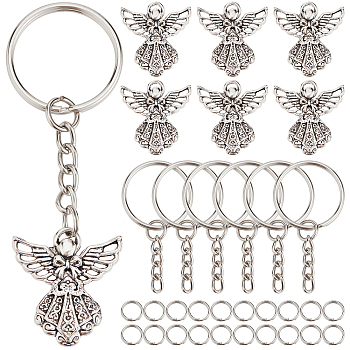 DIY Angel Charm Keychain Making Kits, Including Tibetan Style Alloy Pendants, Iron Split Key Rings, Antique Silver & Platinum, 90pcs/box