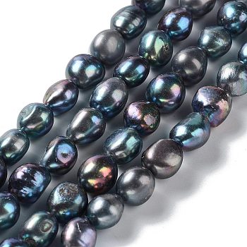 Natural Cultured Freshwater Pearl Beads Strands, Two Side Polished, Dyed, Grade 4A, Black, 12~14x11~12x7~9mm, Hole: 0.6mm, about 27~29pcs/strand, 14.17''(36~37cm)