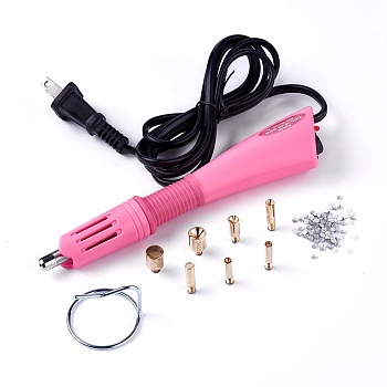 Hotfix Rhinestone Applicator Tool, Type A Plug(US Plug), with Random Color SS16 Rhinestone, Hot Pink, 18.5x4x2.3cm