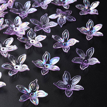 Transparent Acrylic Beads, AB Color, Flower, Medium Orchid, 25.5x28x6mm, Hole: 1.8mm, about 980pcs/500g