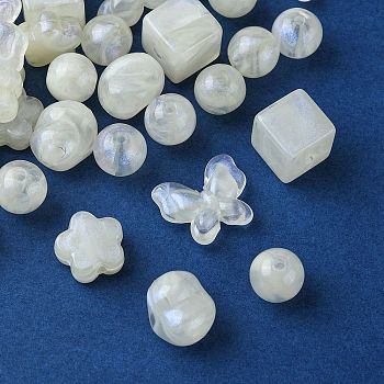 Opaque Acrylic Beads, Glitter Beads, Mixed Shapes, Beige, 10.5~17x11~20x5.5~13.5mm, Hole: 1.6~3mm