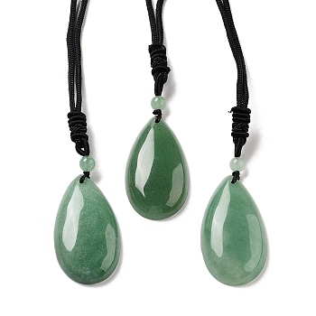 Natural Green Aventurine Pendant Necklace with Nylon Cord for Women, Teardrop, 27.76~27.95 inch(70.5~71cm)