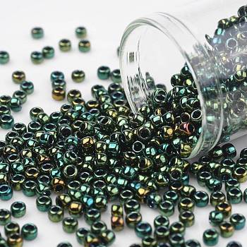 TOHO Round Seed Beads, Japanese Seed Beads, (507) Green Iris Higher Metallic, 8/0, 3mm, Hole: 1mm, about 1110pcs/50g