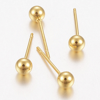304 Stainless Steel Stud Earrings, Hypoallergenic Earrings, Round, Golden, 16x4mm, Pin: 0.8mm