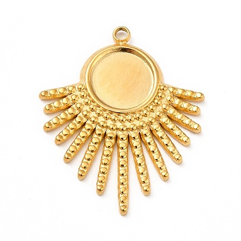 Ion Plating(IP) 304 Stainless Steel Pendant Cabochon Settings, Fan, Real 18K Gold Plated, Tray: 8mm, 25.5x21x2mm, Hole: 1.5mm