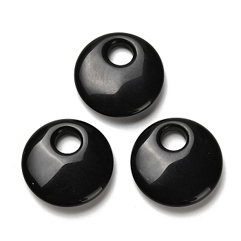 Natural Obsidian Pendants, Flat Round Charms, 30x8~8.5mm, Hole: 8.5mm