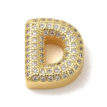 Brass Micro Pave Clear Cubic Zirconia Charms, Real 18K Gold Plated, Letter D, 13.5x11.5x5mm, Hole: 2mm