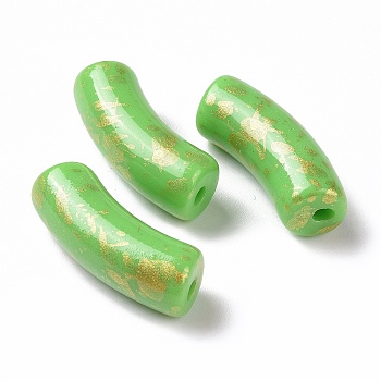 Opaque Acrylic Beads, with Glitter Powder, Curved Tube, Lime Green, 34.5x13.5x11.5mm, Hole: 3.1mm