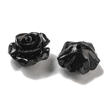 Synthetic Shell Dyed Carved Beads, Flower, Half Hole, Black, 12x8mm, Hole: 1mm