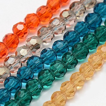 Eco-Friendly Glass Round Beads Strands, Faceted(32 Facets), Mixed Color, 8mm, Hole: 1mm, about 72pcs/strand, 22.6 inch