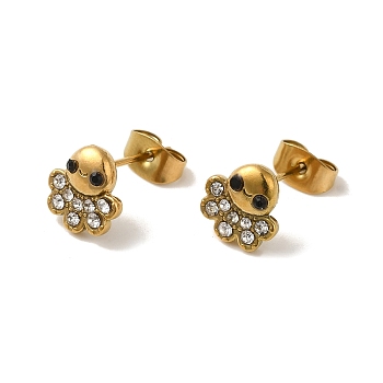 304 Stainless Steel Crystal Rhinestone Stud Earrings for Women, Golden, Octopus, 9x8.5mm