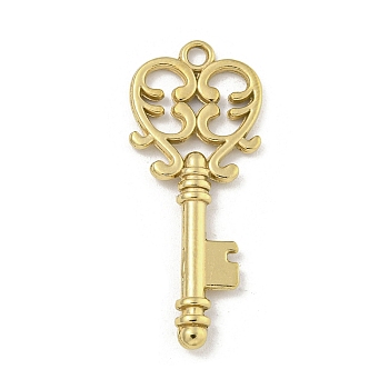 Ion Plating(IP) 304 Stainless Steel Pendants, Heart Key Charm, Real 18K Gold Plated, 33x13.5x3mm, Hole: 2mm