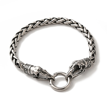 316 Surgical Stainless Steel Wheat Chain Viking Raven Skull Bracelets, Antique Silver, 8-5/8 inch(22cm)