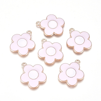 Alloy Enamel Pendants, Sunflower, Lavender Blush, 22x19.5x2.5mm, Hole: 1.8mm