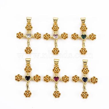 Real 16K Gold Plated Mixed Color Cross Brass+Cubic Zirconia Pendants