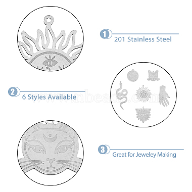 DICOSMETIC 12Pcs 6 Styles 201 Stainless Steel Pendants(STAS-DC0013-90)-4