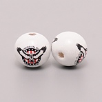 Wooden Beads, Painted with Independence Day Pattern, Round with Eagle, Black, 20mm, Hole: 4mm(WOOD-WH0015-91)