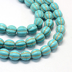 Synthetic Turquoise Gemstone Bead Strands, Pumpkin, Dyed, Turquoise, 11~12x12mm, Hole: 1mm, about 33pcs/strand, 15.3 inch(X-TURQ-S282-20)