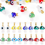 16Pcs 8 Colors Handmade Lampwork Pendants, Mushroom, with Rack Plating Brass Findings, Long-Lasting Plated, Golden, Mixed Color, 16~17x9.5~10.5mm, Hole: 4.5x3.5mm, 2pcs/color(LAMP-TA0001-78)