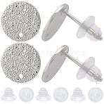 32Pcs Hammered Brass Stud Earring Findings, Flat Round, Nickel Free, 40Pcs Plastic Ear Nuts, Real Platinum Plated, 10mm, Hole: 1mm, Pin: 0.8~0.9mm(KK-BBC0023-13)