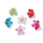 Glass Flowers Pendants, with Glass Seed Beads & Electroplate Glass Beads & Golden Brass Ball Head Pins Loop, Mixed Color, 13.5~15.5x17.5~21.5x17.5~18.5mm, Hole: 2.5x2.5mm(PALLOY-MZ00629)