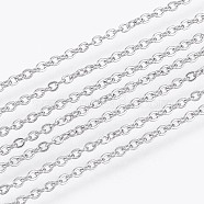 304 Stainless Steel Cable Chains, Soldered, Flat Oval, Stainless Steel Color, 1.6x1.3x0.3mm(CHS-F006-01A-P)