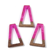 Resin & Wood Pendants, Hollow Triangle Charms, Fuchsia, 38x24.5x3.5mm, Hole: 2mm(WOOD-F015-10C)