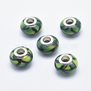 Handmade Polymer Clay European Beads, Large Hole Beads, Rondelle, Green, 13~16x8~11mm, Hole: 4.5~5mm(CLAY-K002-L23)