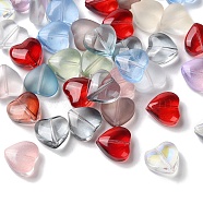 Transparent Smooth and Frosted Glass Beads, Heart, Mixed Color, 10.5x11x5.5mm, Hole: 1mm(GLAA-O023-14)