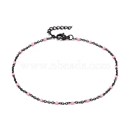 304 Stainless Steel Cable Chain Anklets, with Enamel and Lobster Claw Clasps, Electrophoresis Black, Pink, 230x2mm(AJEW-K030-01EB-04)