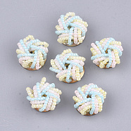 Glass Seed Beads Cabochons, with Iron Sieve Findings, Light Gold, Colorful, 18~20x9~11mm(FIND-T044-22H)