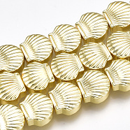 Electroplate Non-magnetic Synthetic Hematite Beads Strands, Scallop Shell Shape, Golden Plated, 8x9x4mm, Hole: 1mm, about 50pcs/strand, 15.9 inch(X-G-T061-181G)