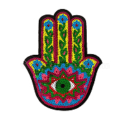 Hamsa Hand with Evil Eye Computerized Embroidery Cloth Iron on/Sew on Sequin Patches, Costume Accessories, Colorful, 200x160mm(WG63761-05)