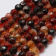 Faceted Natural Agate Beads Strands, Round, Dyed & Heated, Dark Red, 4mm, Hole: 0.8mm, about 90~92pcs/strand, 14 inch(35.6cm)(G-F447-4mm-C02)