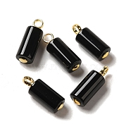 Natural Black Onyx(Dyed & Heated) Pendants, Column Charms with Real 18K Gold Plated Brass Pendant Bails, 22~23x8~8.5mm, Hole: 3.3mm(FIND-C046-18B-G)